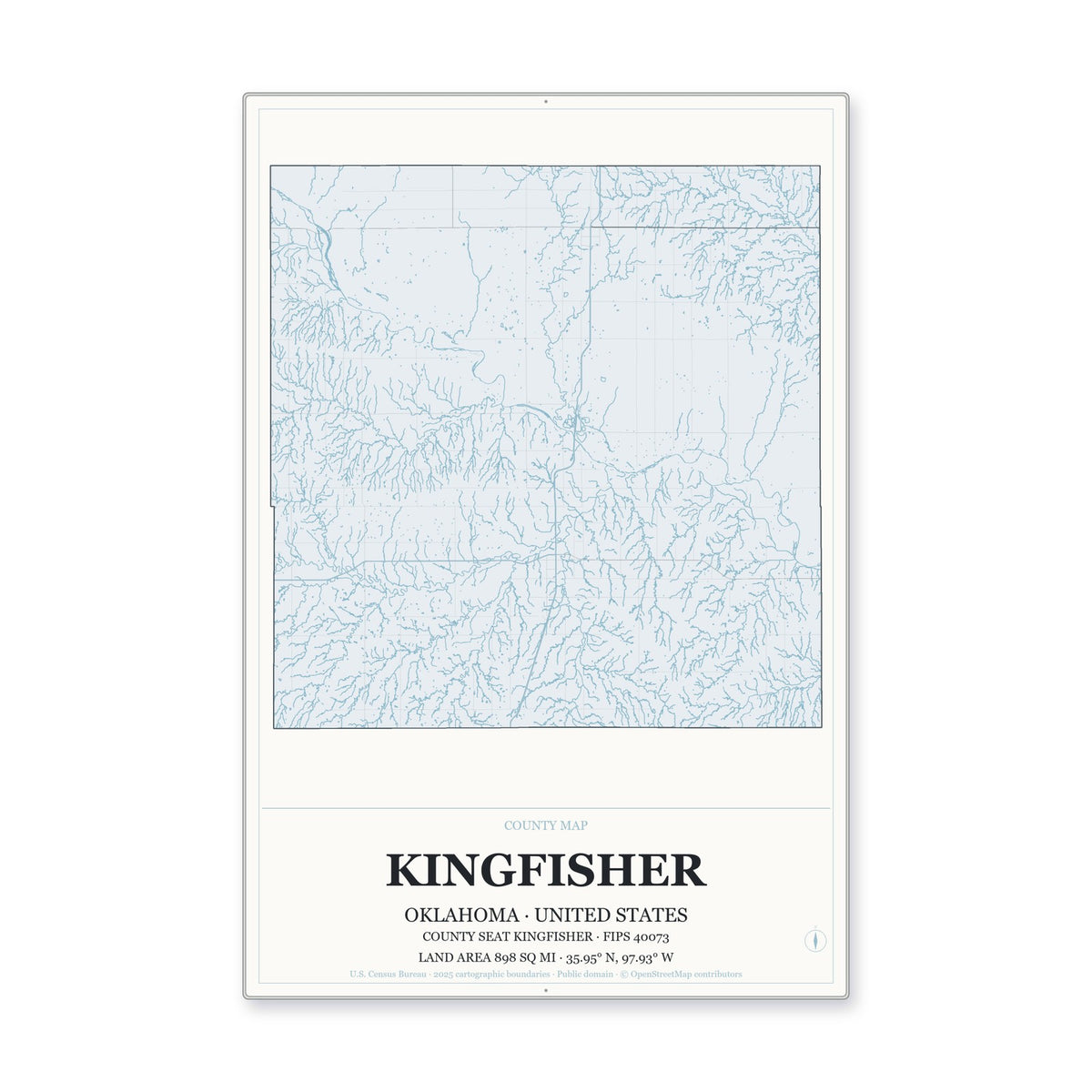 Kingfisher County, Oklahoma Map Aluminum Sign in Gallery Air style