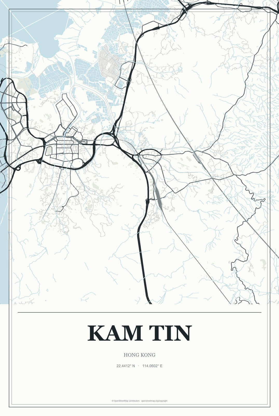 Kam Tin, Hong Kong City Map Aluminum Sign in Gallery Air style