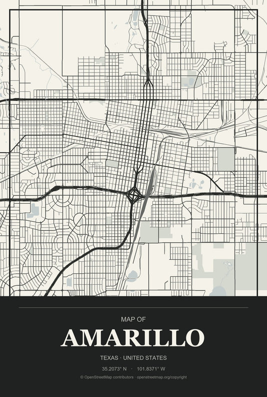 Amarillo, Texas City Map Aluminum Sign in Museum Plaque style