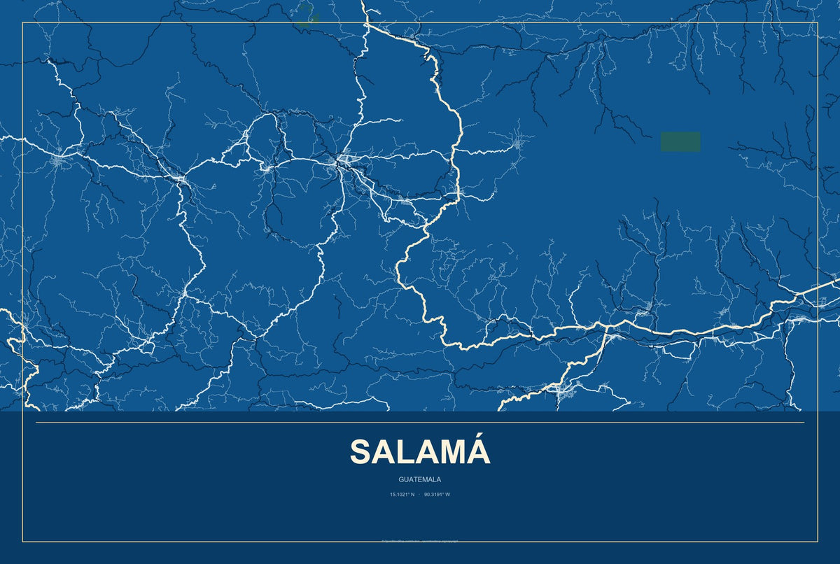 Salamá, Guatemala City Map Aluminum Sign in Harbor Cobalt style