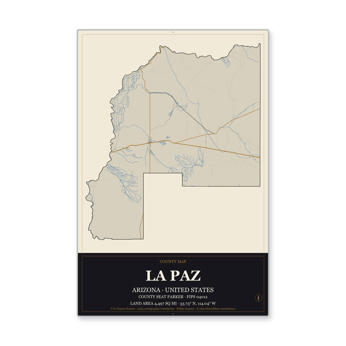 La Paz County, Arizona Map Aluminum Sign in Museum Plaque style