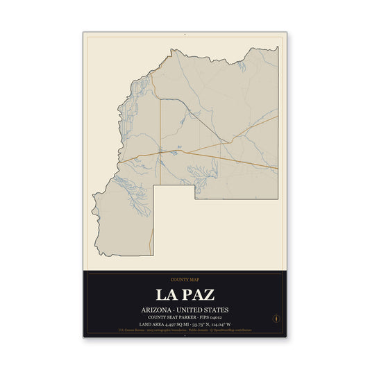 La Paz County, Arizona Map Aluminum Sign in Museum Plaque style