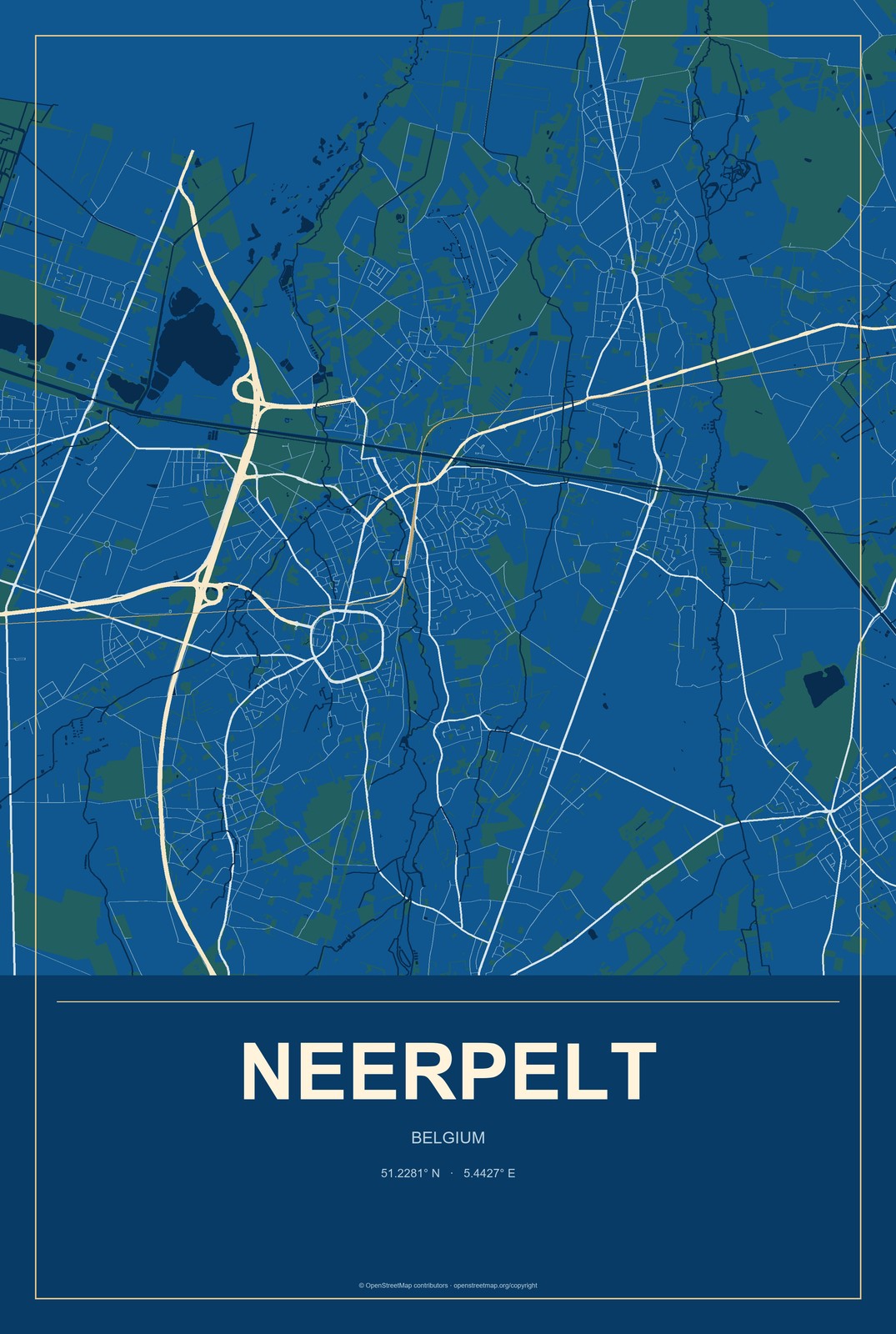 Neerpelt, Belgium City Map Aluminum Sign in Harbor Cobalt style