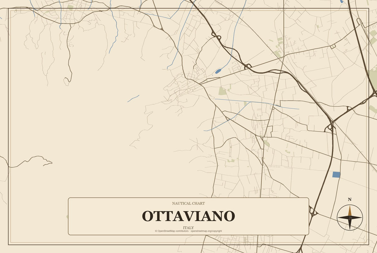 Ottaviano, Italy City Map Aluminum Sign in Heritage Nautical style