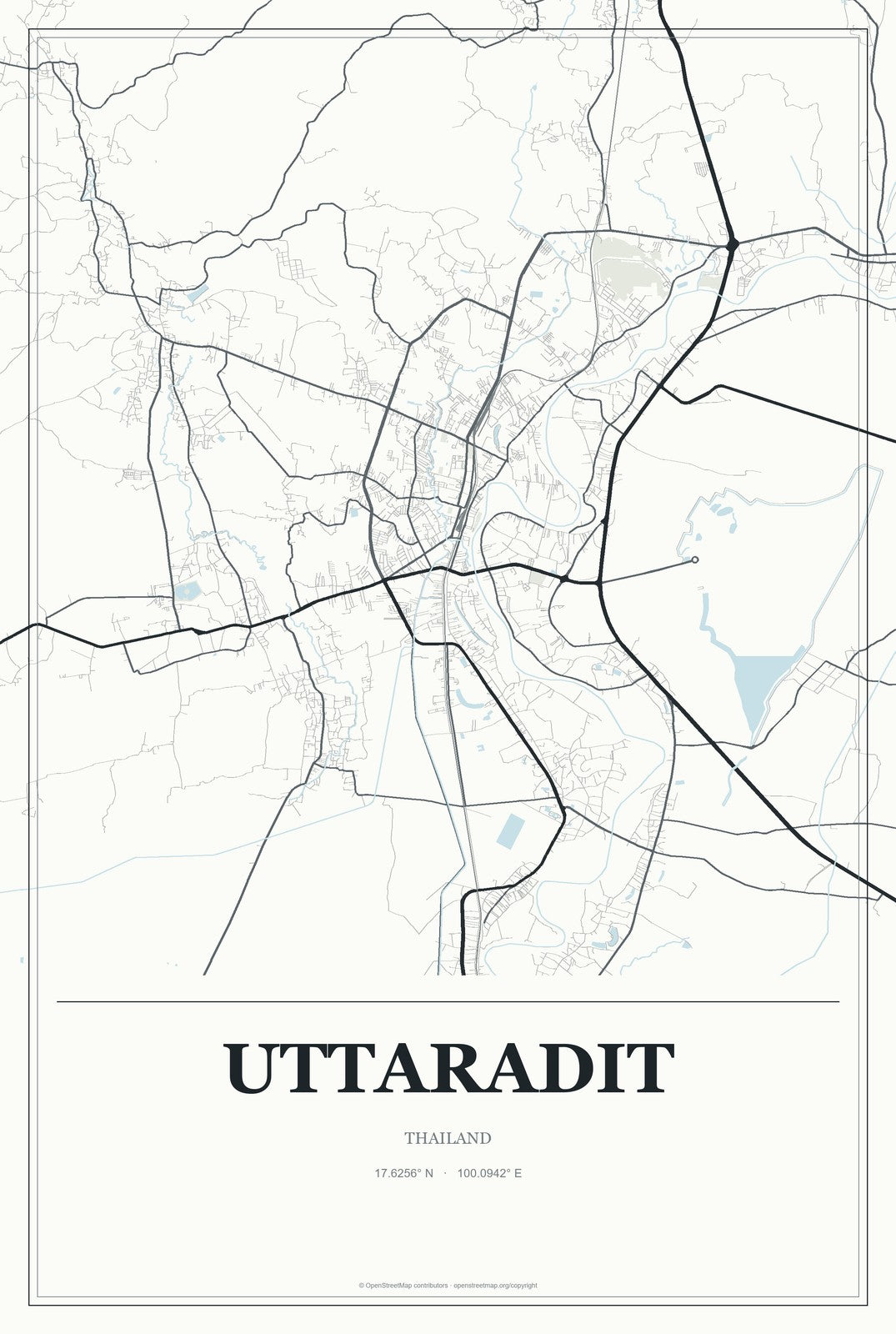 Uttaradit, Thailand City Map Aluminum Sign in Gallery Air style