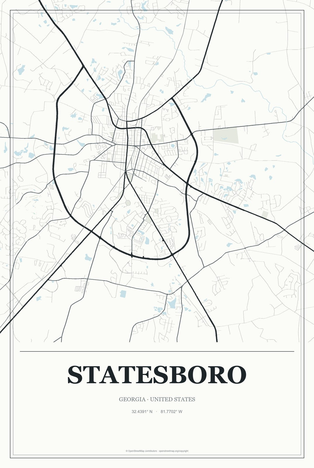 Statesboro, Georgia City Map Aluminum Sign in Gallery Air style
