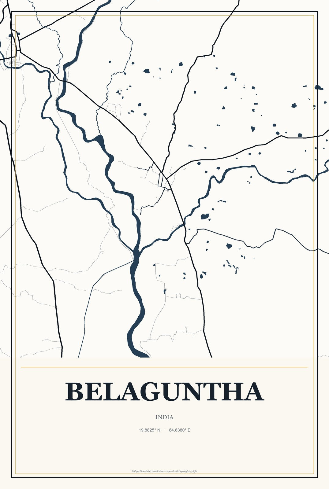 Belaguntha, India City Map Aluminum Sign in Citrine Modern style
