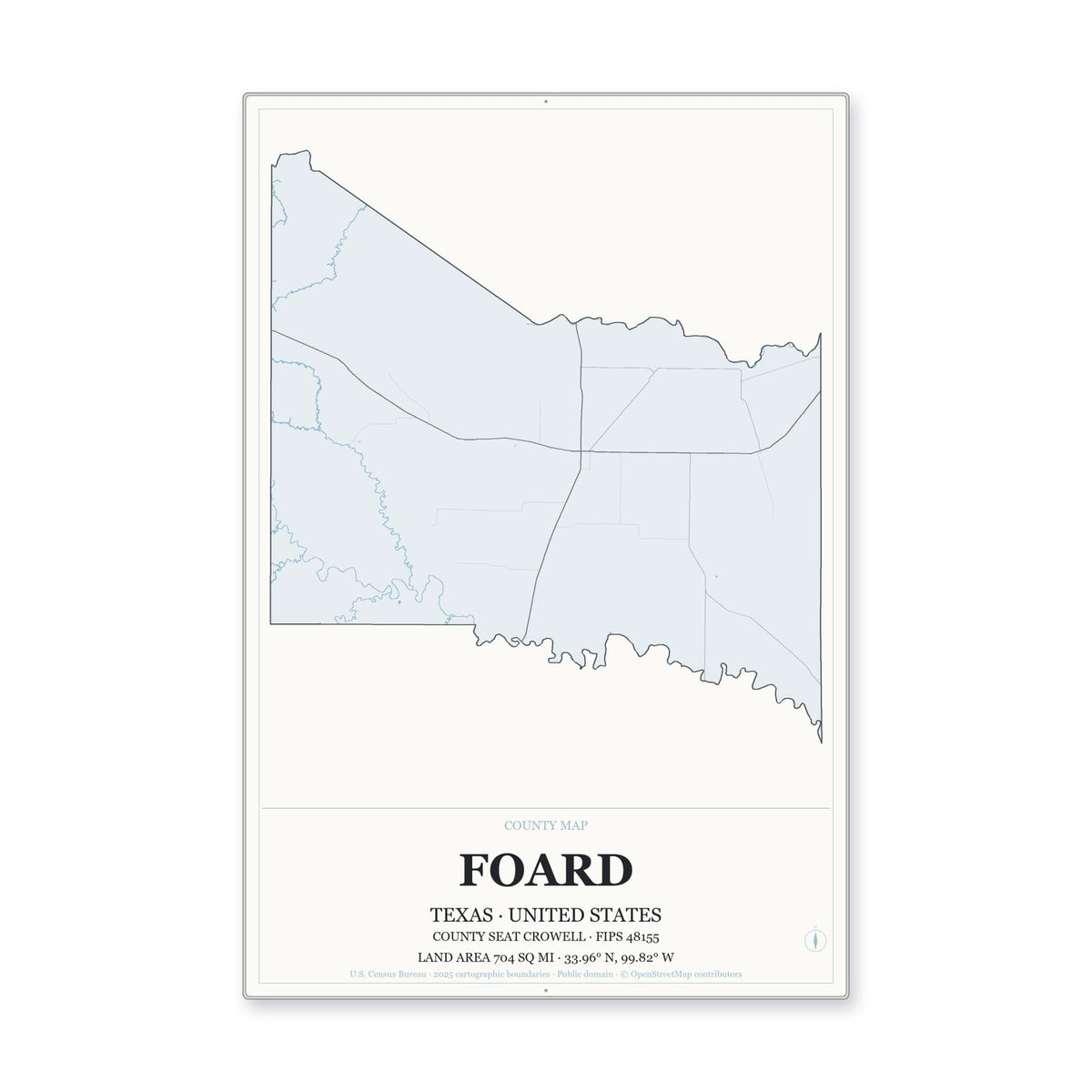 Foard County, Texas Map Aluminum Sign in Gallery Air style