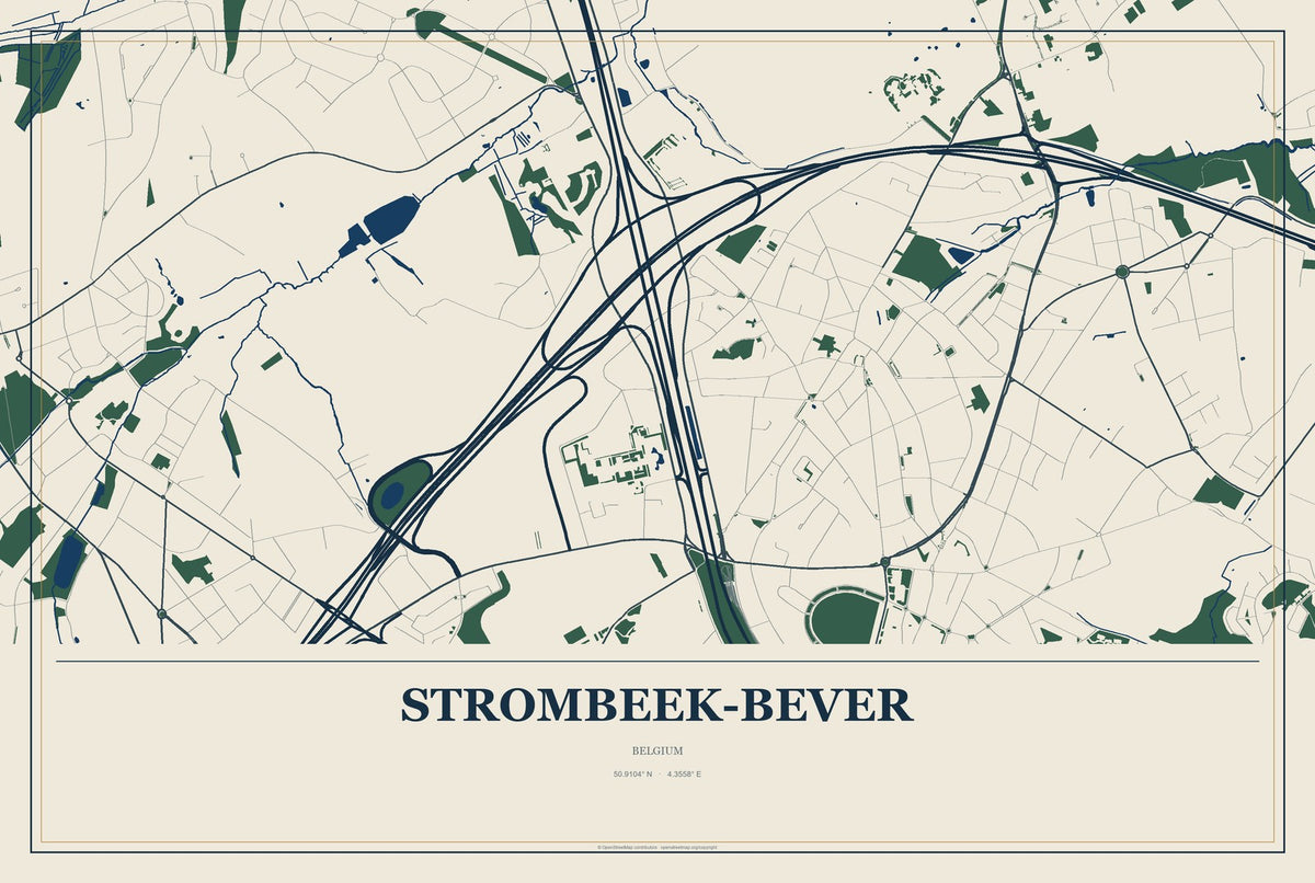 Strombeek-Bever, Belgium City Map Aluminum Sign in Coastal Cutout style