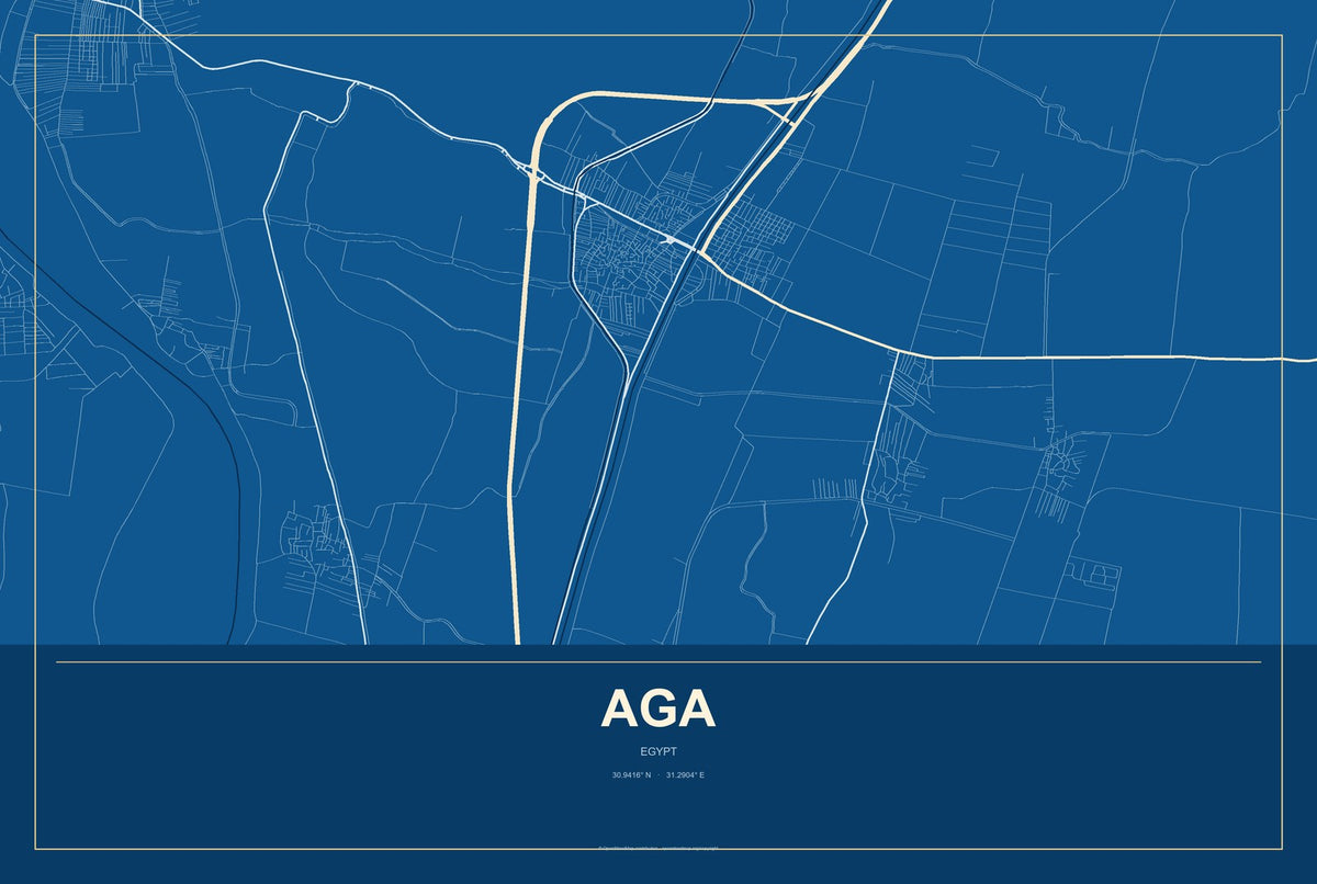 Aga, Egypt City Map Aluminum Sign in Harbor Cobalt style