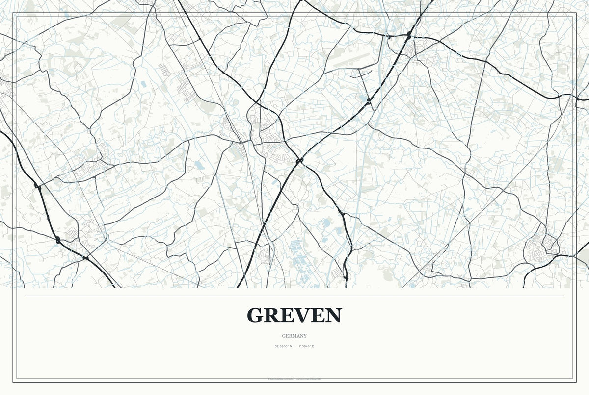 Greven, Germany City Map Aluminum Sign in Gallery Air style