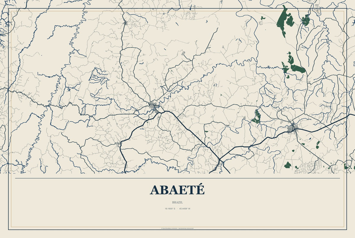 Abaeté, Brazil City Map Aluminum Sign in Coastal Cutout style