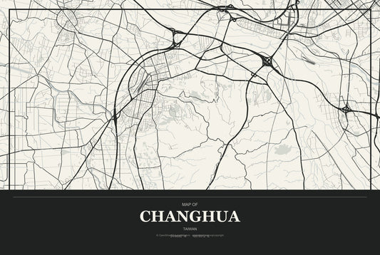 Changhua, Taiwan City Map Aluminum Sign in Museum Plaque style