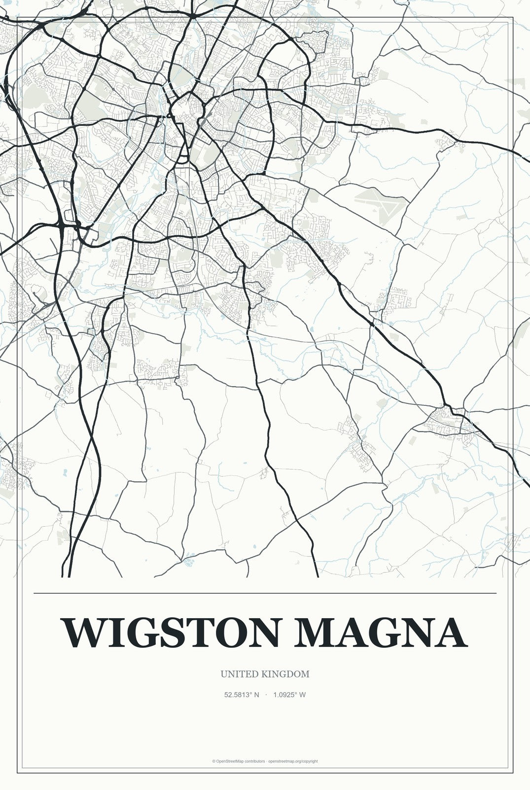 Wigston Magna, United Kingdom City Map Aluminum Sign in Gallery Air style