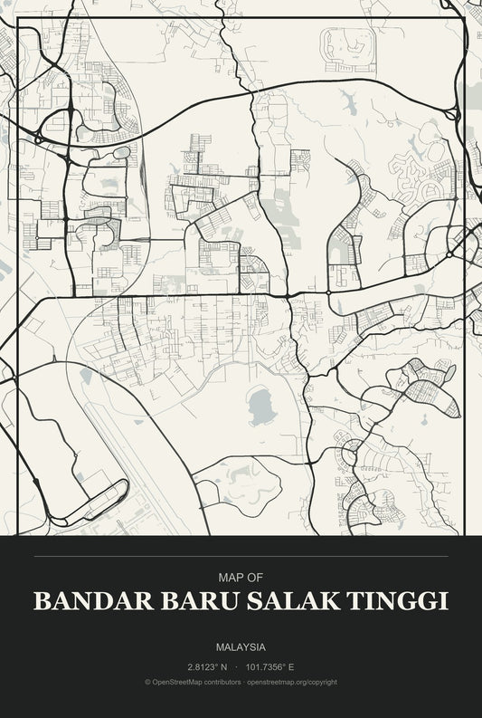 Bandar Baru Salak Tinggi, Malaysia City Map Aluminum Sign in Museum Plaque style