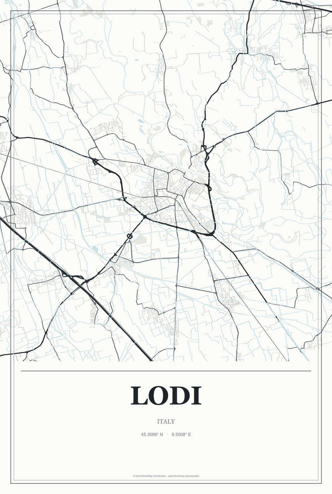 Lodi, Italy City Map Aluminum Sign in Gallery Air style