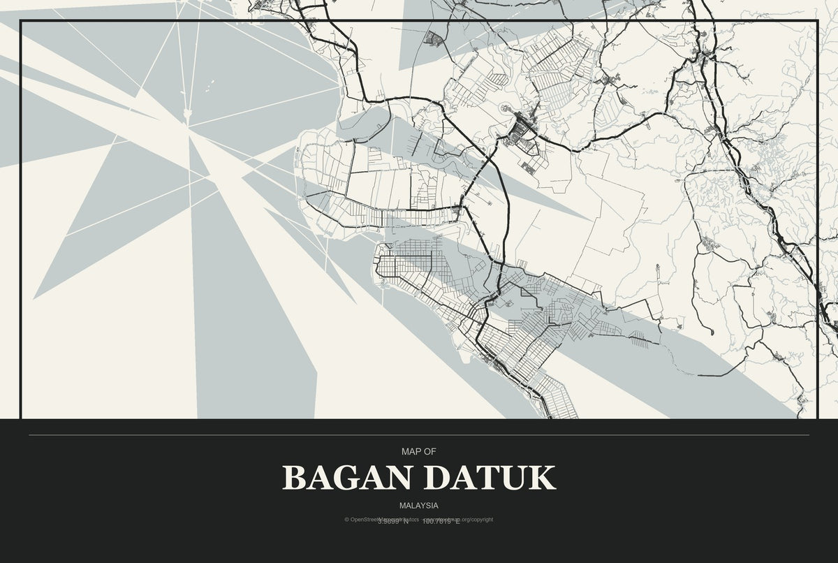 Bagan Datuk, Malaysia City Map Aluminum Sign in Museum Plaque style