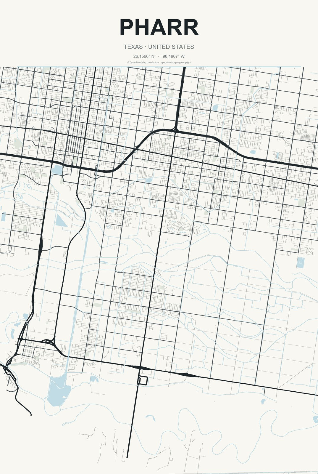 Pharr, Texas City Map Aluminum Sign in Headline Atlas style