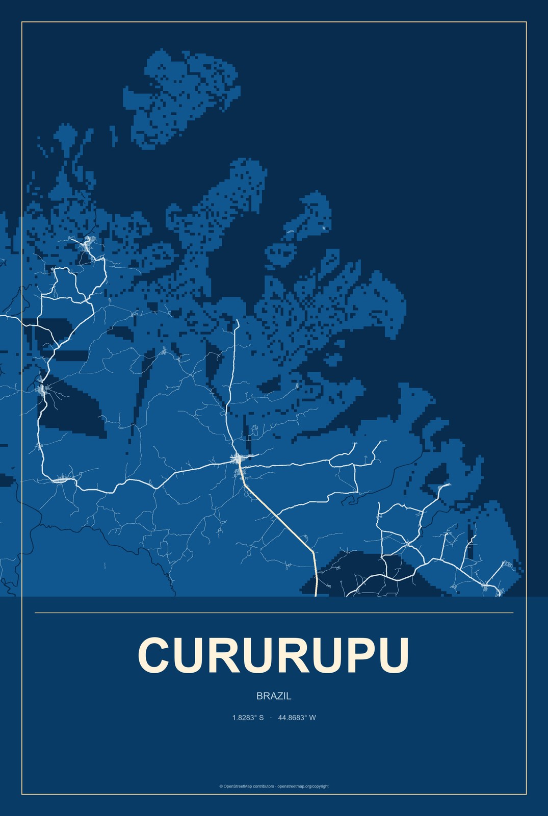 Cururupu, Brazil City Map Aluminum Sign in Harbor Cobalt style