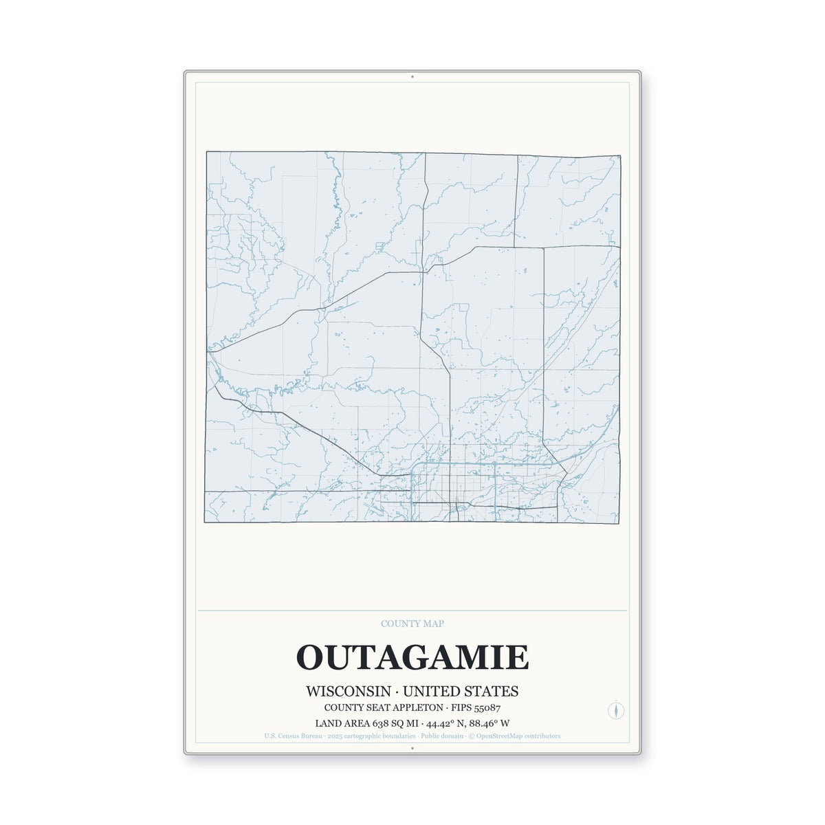Outagamie County, Wisconsin Map Aluminum Sign in Gallery Air style