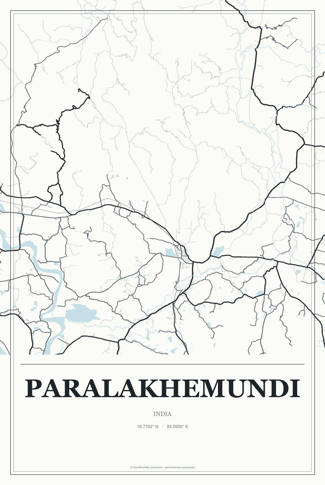 Paralakhemundi, India City Map Aluminum Sign in Gallery Air style
