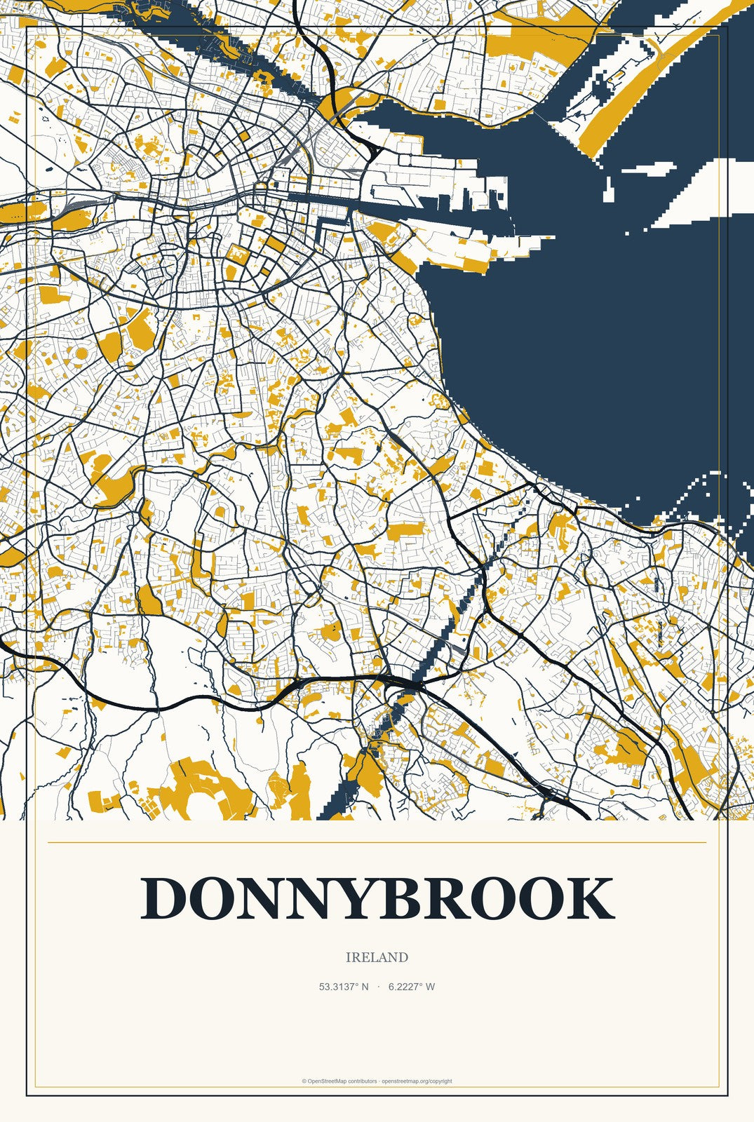 Donnybrook, Ireland City Map Aluminum Sign in Citrine Modern style