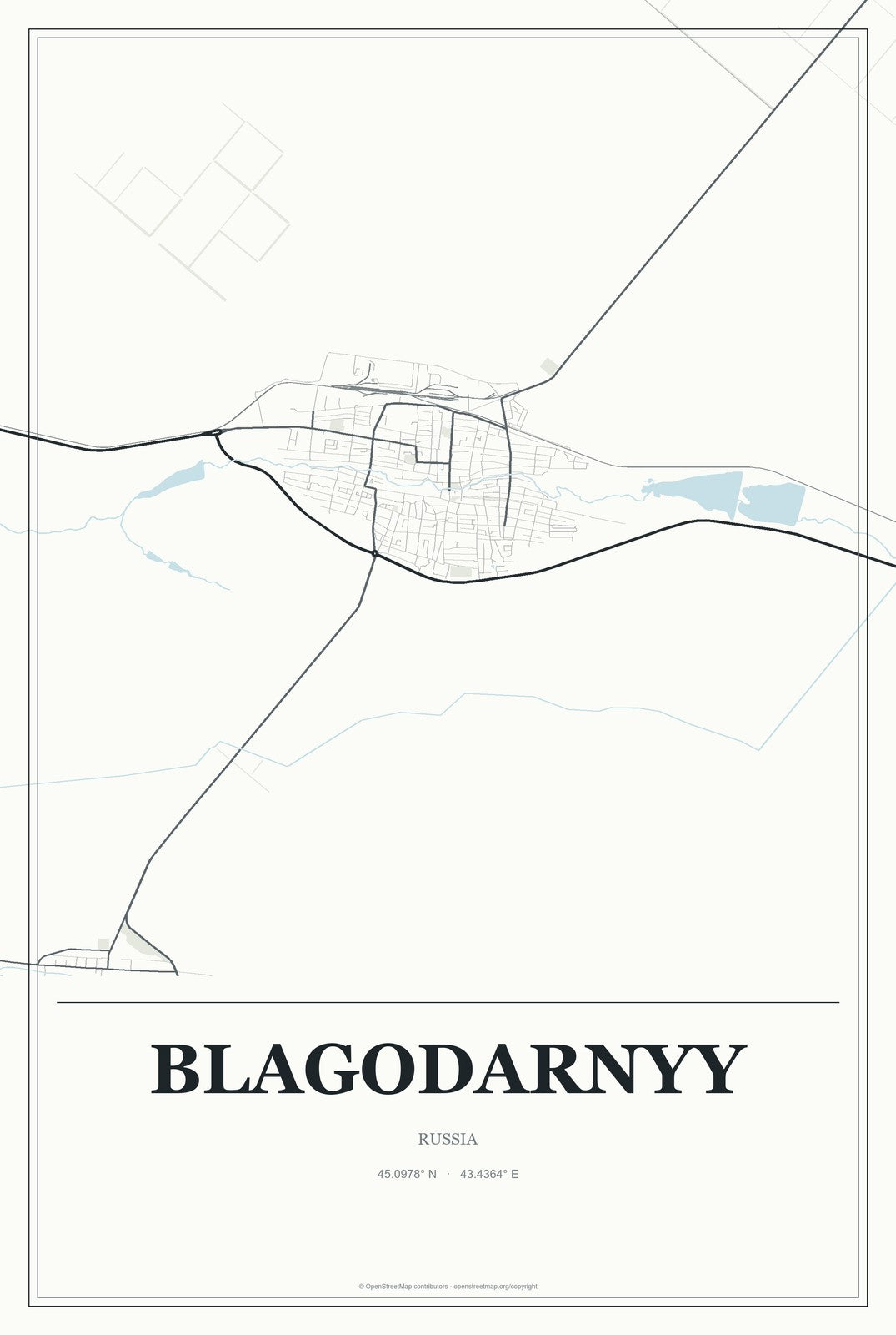 Blagodarnyy, Russia City Map Aluminum Sign in Gallery Air style
