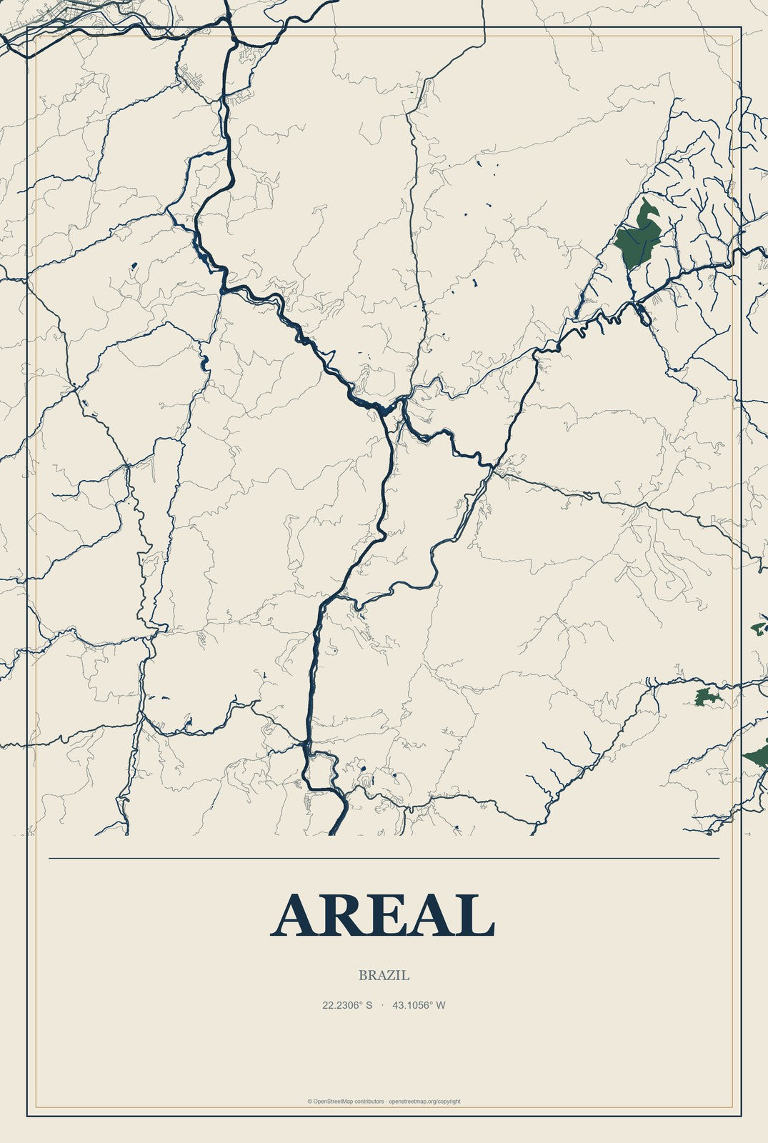 Areal, Brazil City Map Aluminum Sign in Coastal Cutout style