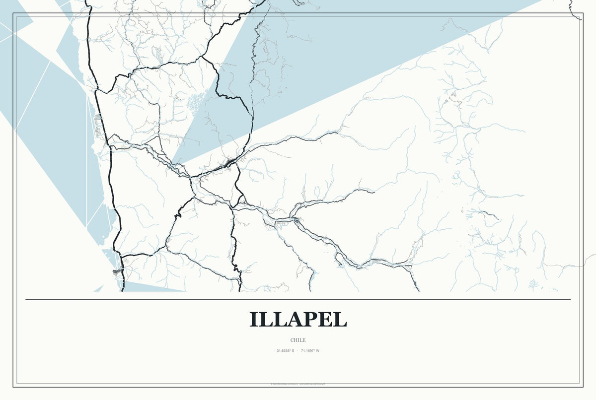 Illapel, Chile City Map Aluminum Sign in Gallery Air style