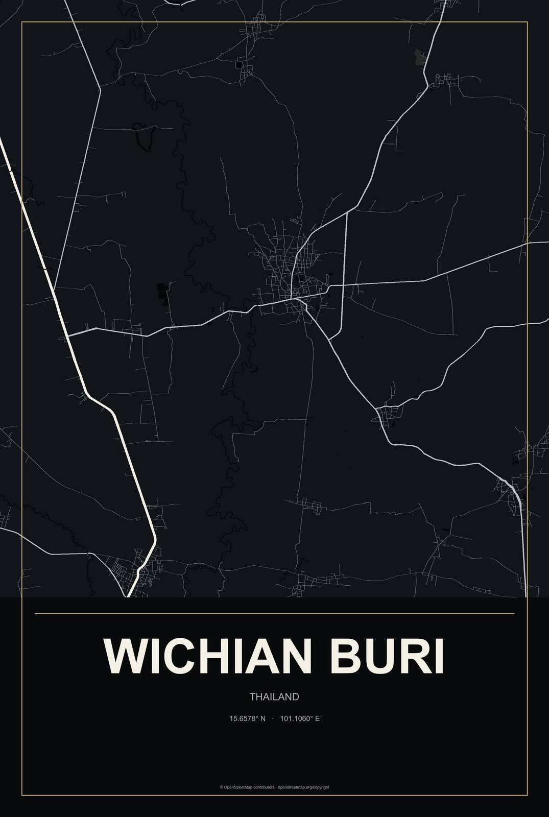 Wichian Buri, Thailand City Map Aluminum Sign in Metropolitan Noir style
