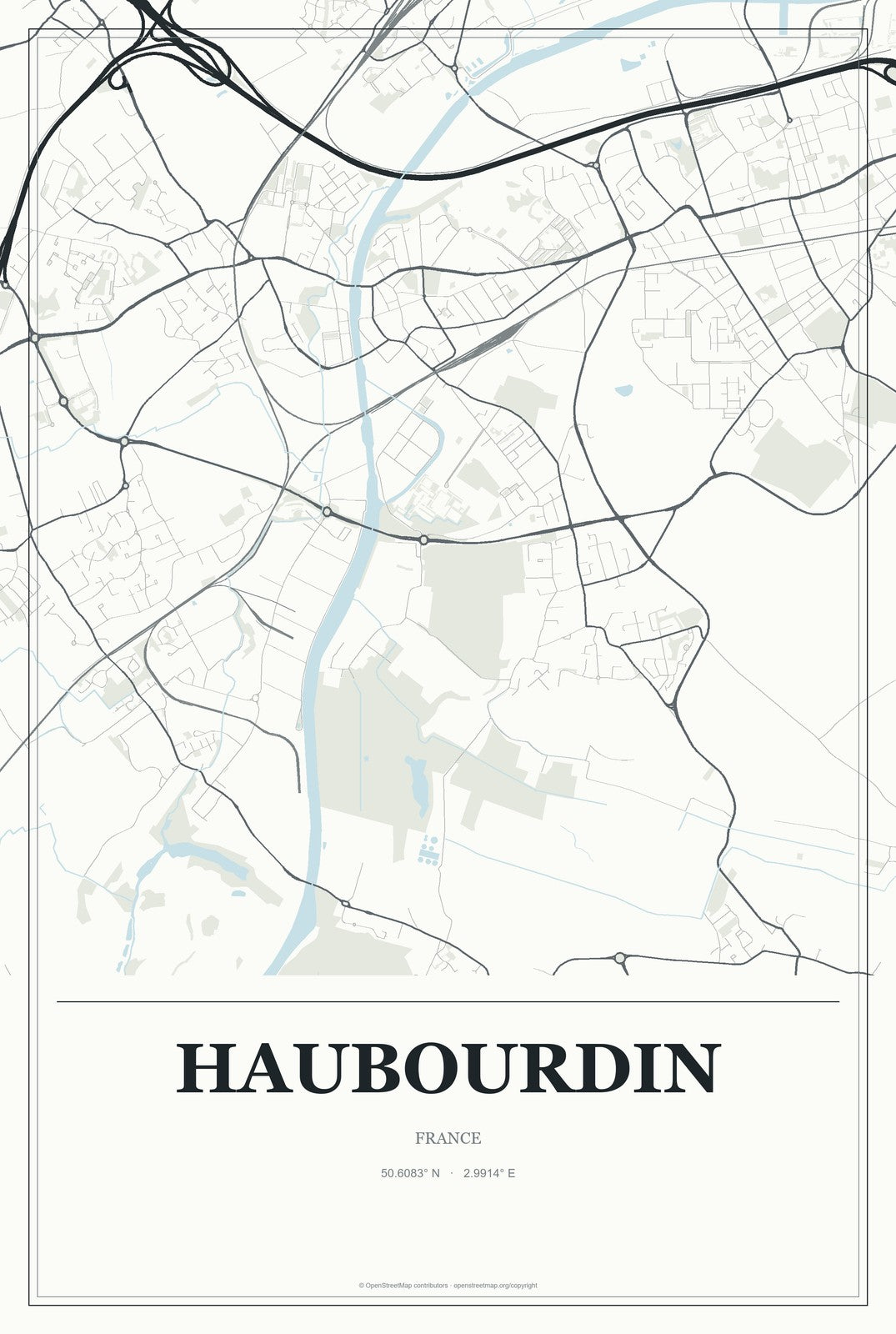 Haubourdin, France City Map Aluminum Sign in Gallery Air style