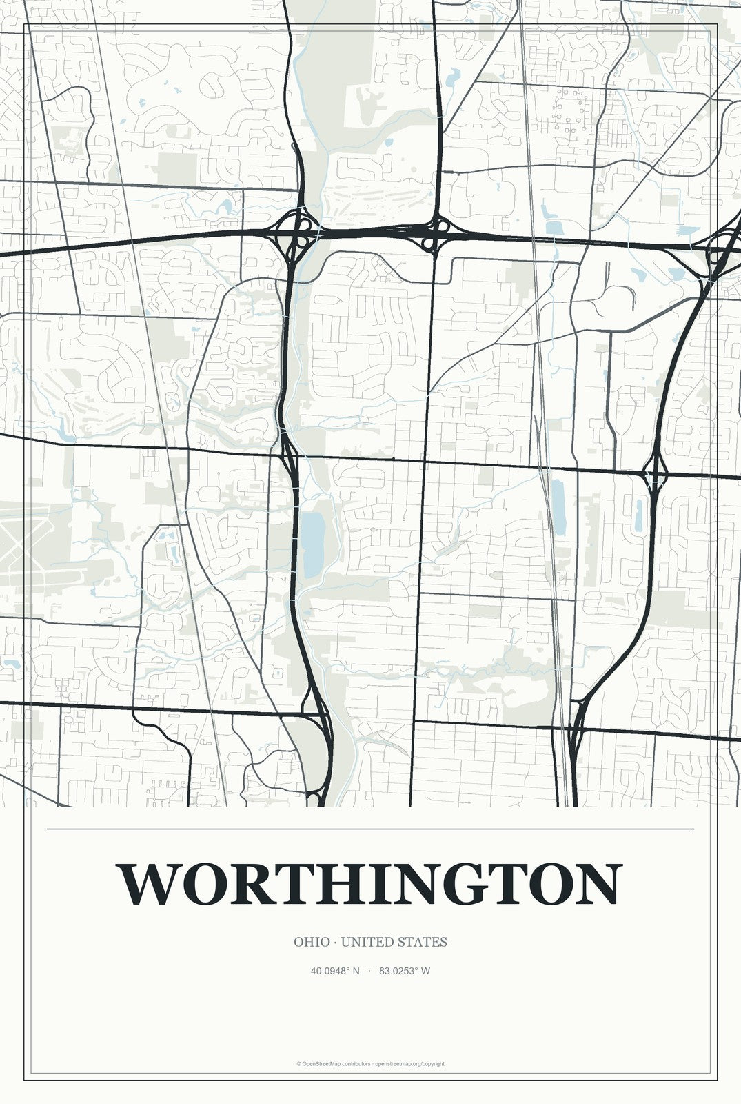 Worthington, Ohio City Map Aluminum Sign in Gallery Air style