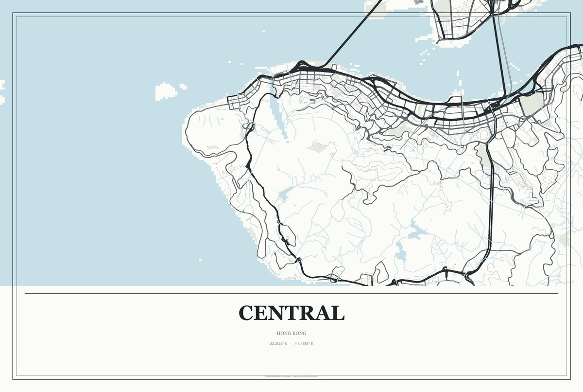 Central, Hong Kong City Map Aluminum Sign in Gallery Air style