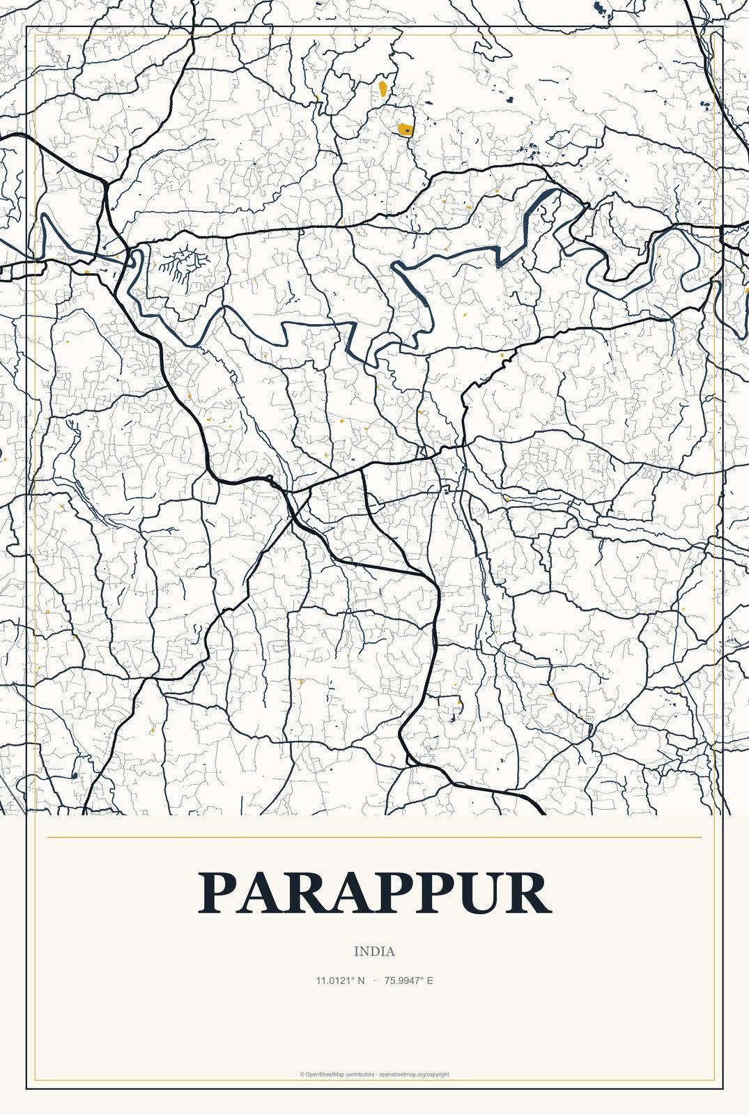 Parappur, India City Map Aluminum Sign in Citrine Modern style