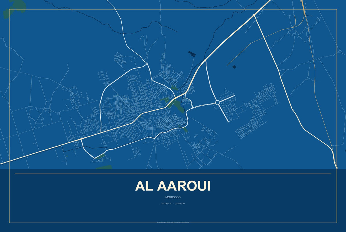 Al Aaroui, Morocco City Map Aluminum Sign in Harbor Cobalt style