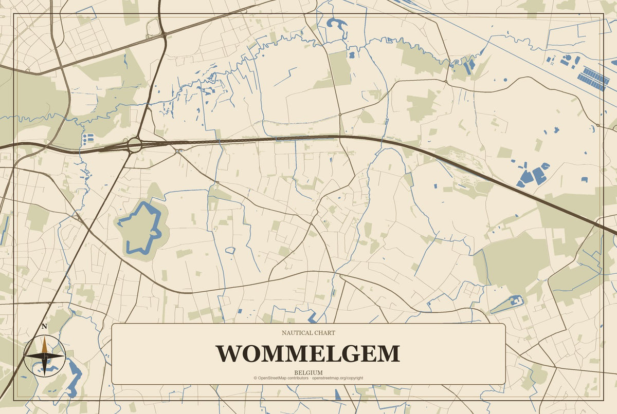 Wommelgem, Belgium City Map Aluminum Sign in Heritage Nautical style