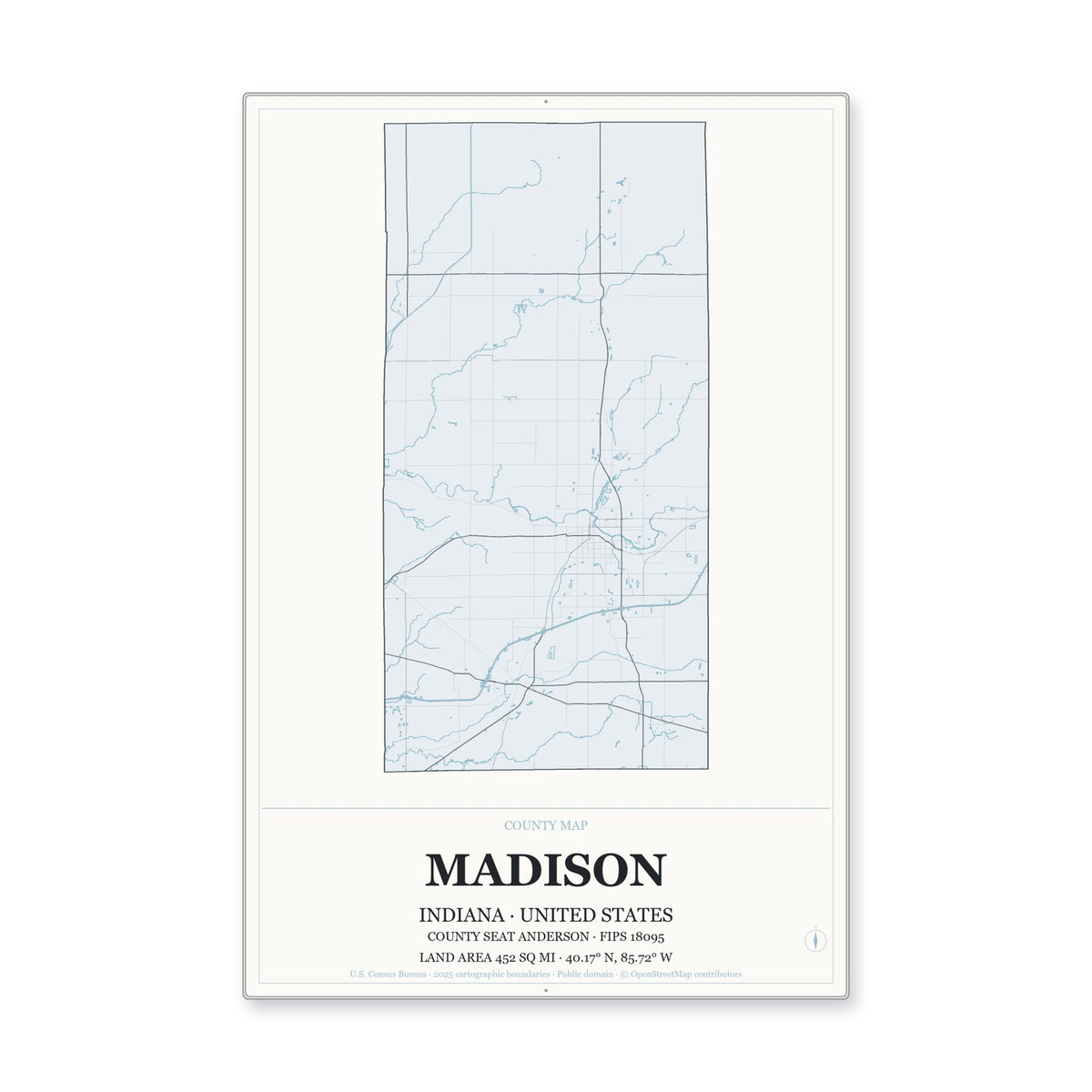 Madison County, Indiana Map Aluminum Sign in Gallery Air style