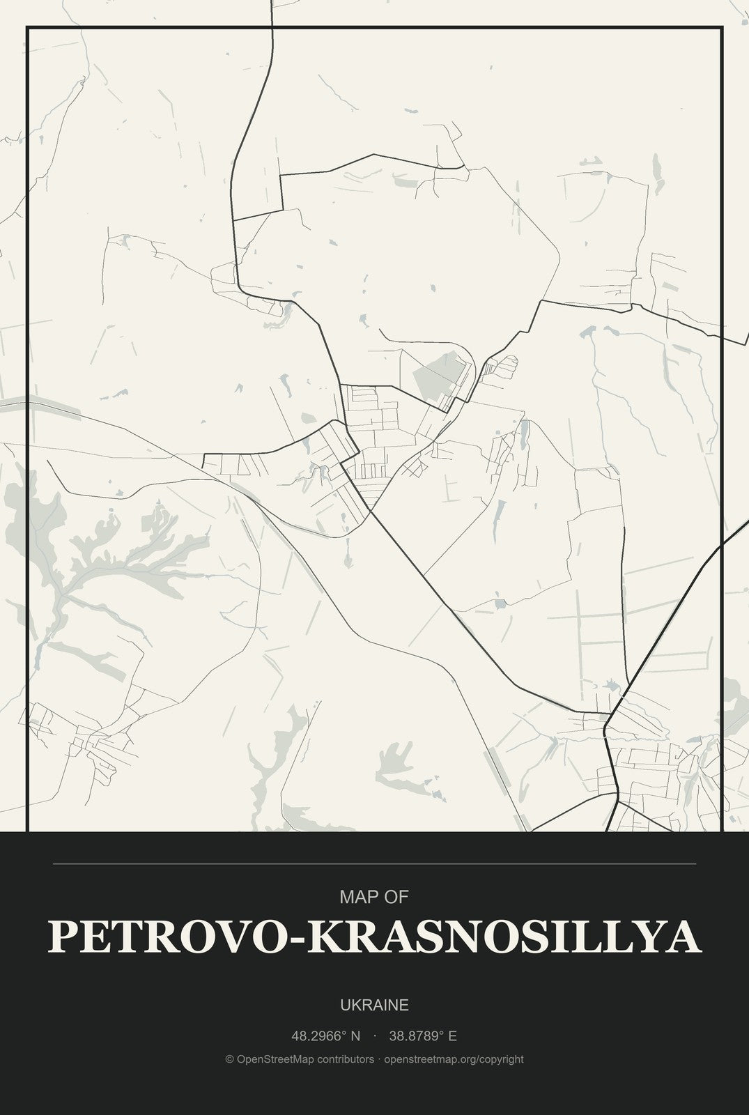 Petrovo-Krasnosillya, Ukraine City Map Aluminum Sign in Museum Plaque style