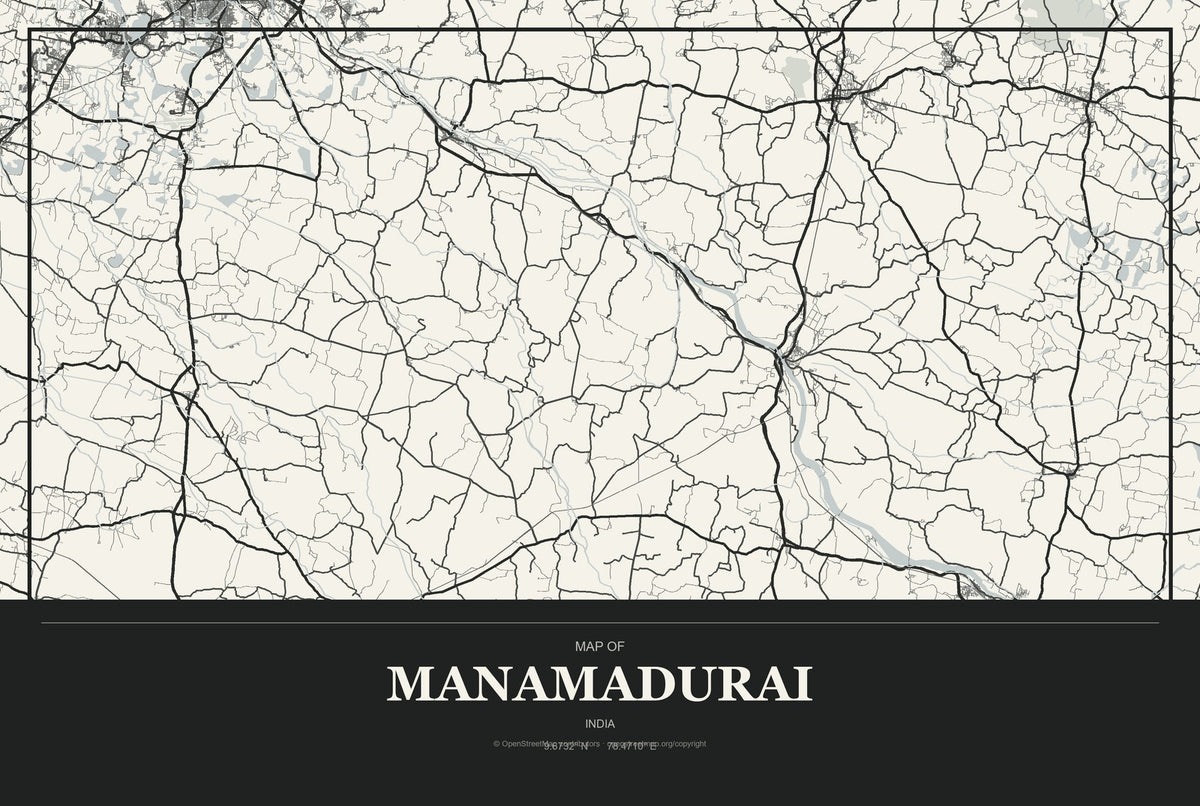 Manamadurai, India City Map Aluminum Sign in Museum Plaque style