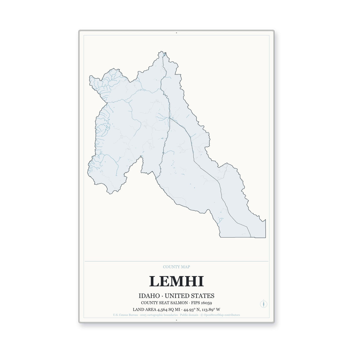 Lemhi County, Idaho Map Aluminum Sign in Gallery Air style