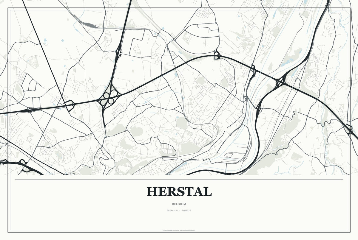 Herstal, Belgium City Map Aluminum Sign in Gallery Air style