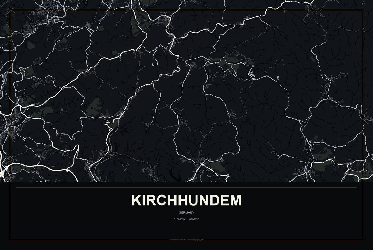 Kirchhundem, Germany City Map Aluminum Sign in Metropolitan Noir style