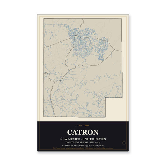 Catron County, New Mexico Map Aluminum Sign in Museum Plaque style