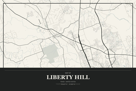 Liberty Hill, Texas City Map Aluminum Sign in Museum Plaque style