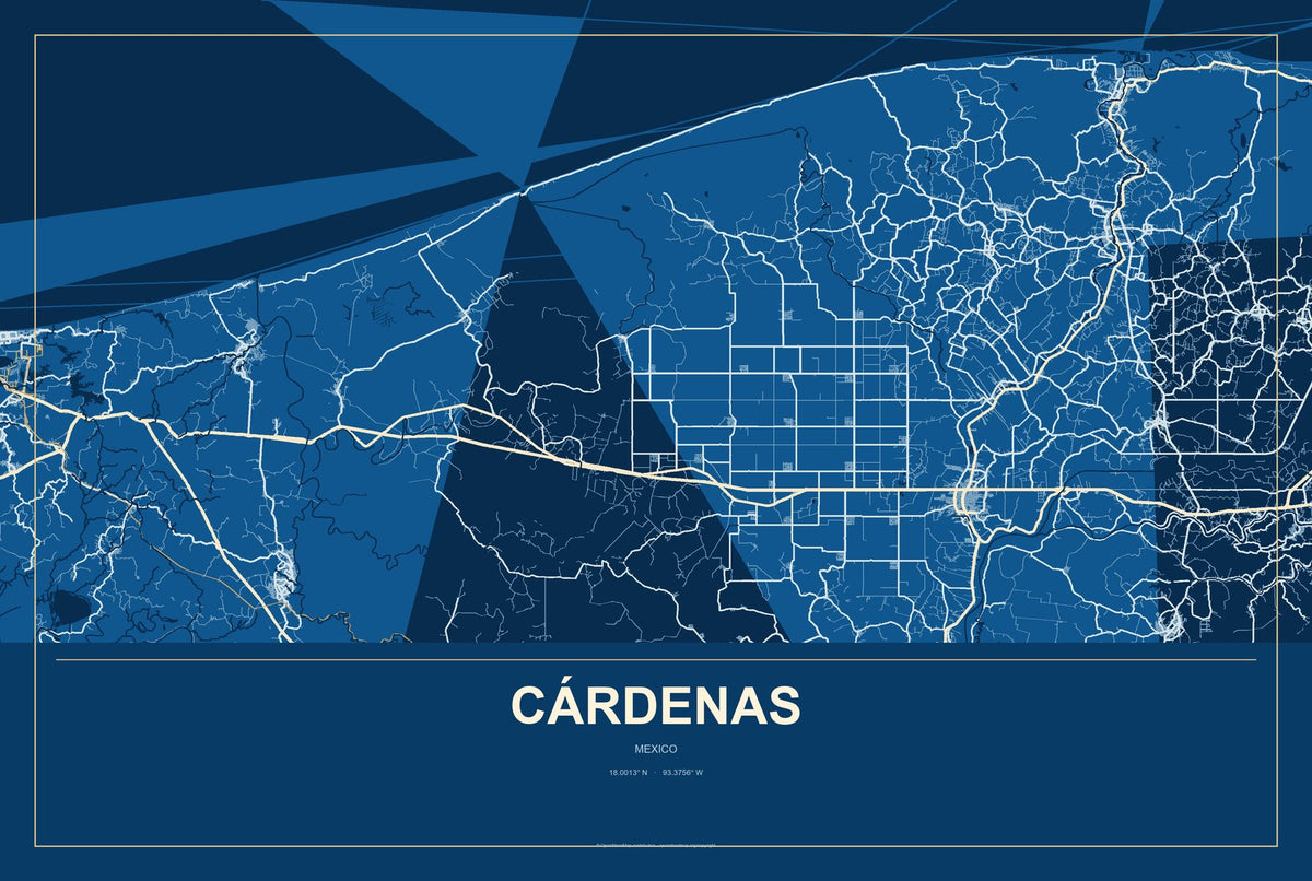 Cárdenas, San Luis Potosí, Mexico City Map Aluminum Sign in Harbor Cobalt style