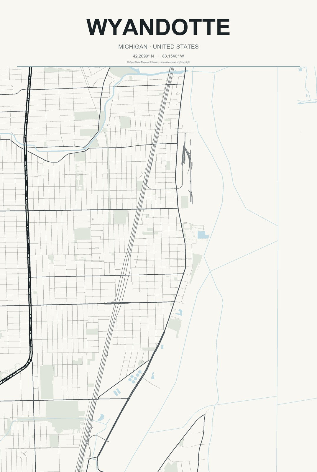 Wyandotte, Michigan City Map Aluminum Sign in Headline Atlas style