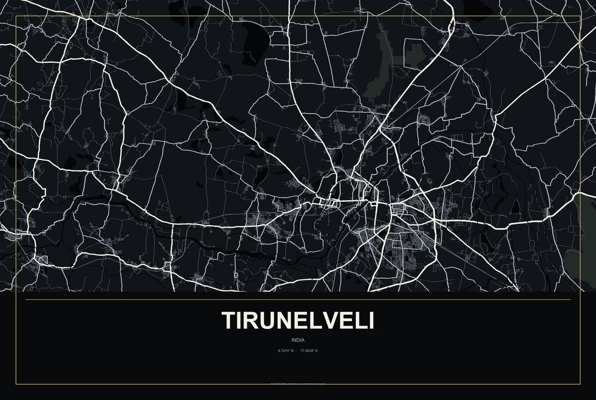 Tirunelveli, India City Map Aluminum Sign in Metropolitan Noir style