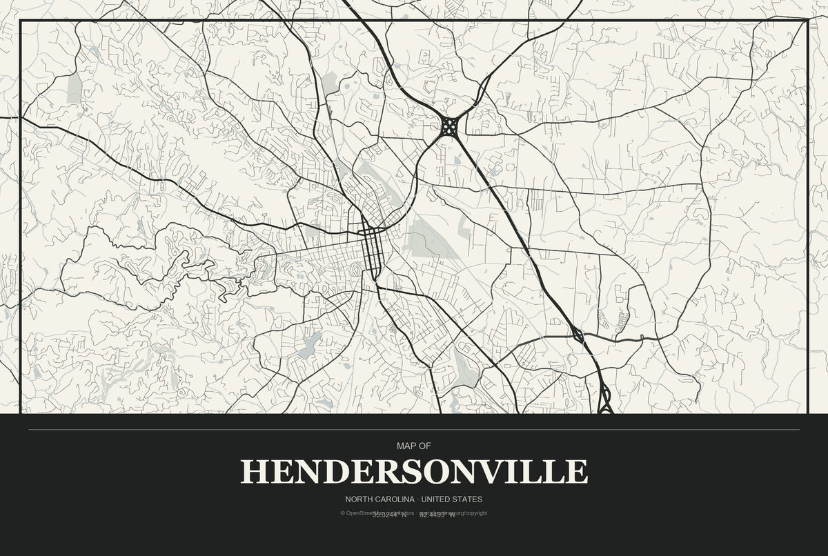 Hendersonville, North Carolina City Map Aluminum Sign in Museum Plaque style