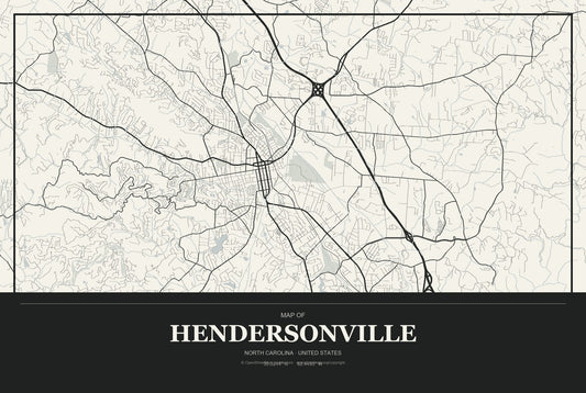 Hendersonville, North Carolina City Map Aluminum Sign in Museum Plaque style