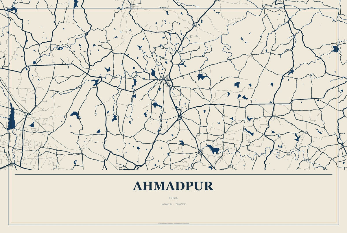 Ahmadpur, India City Map Aluminum Sign in Coastal Cutout style